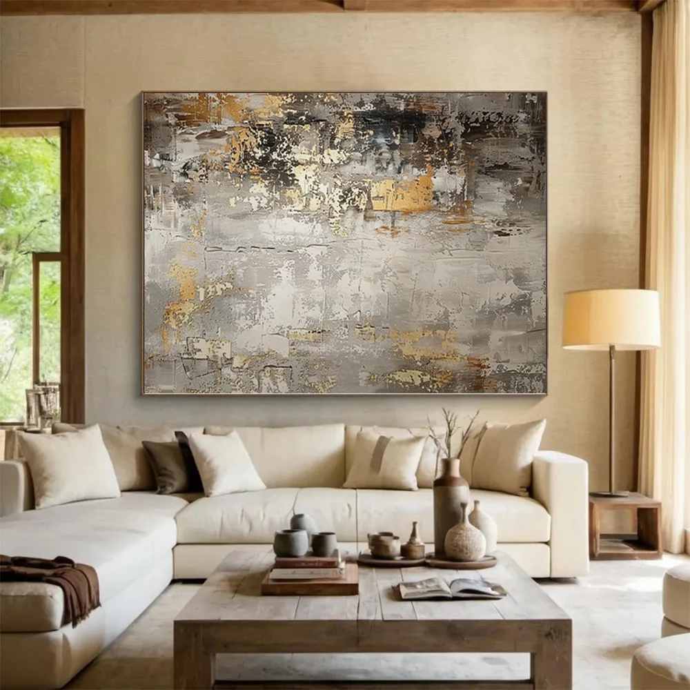 Office Room Gray Leaf Abstract Canvas Wall Art DIML7 wall art